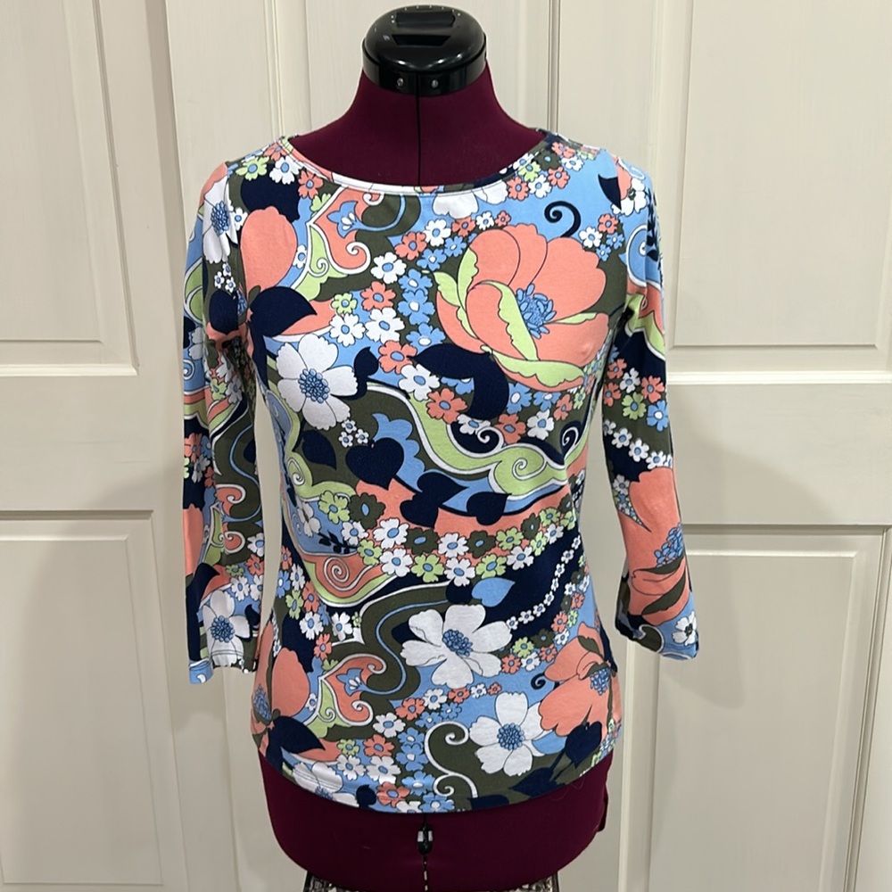 Talbots 3/4 Sleeve Bateau Neckline Tee Shirt - Size XS